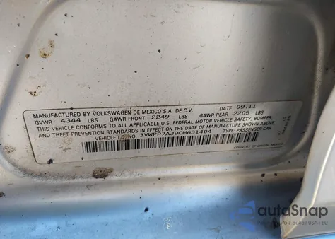 2012 Volkswagen Jetta Sportwagen 2.5L S z USA, uszkodzony, nr VIN 3VWPP7AJ9CM631404